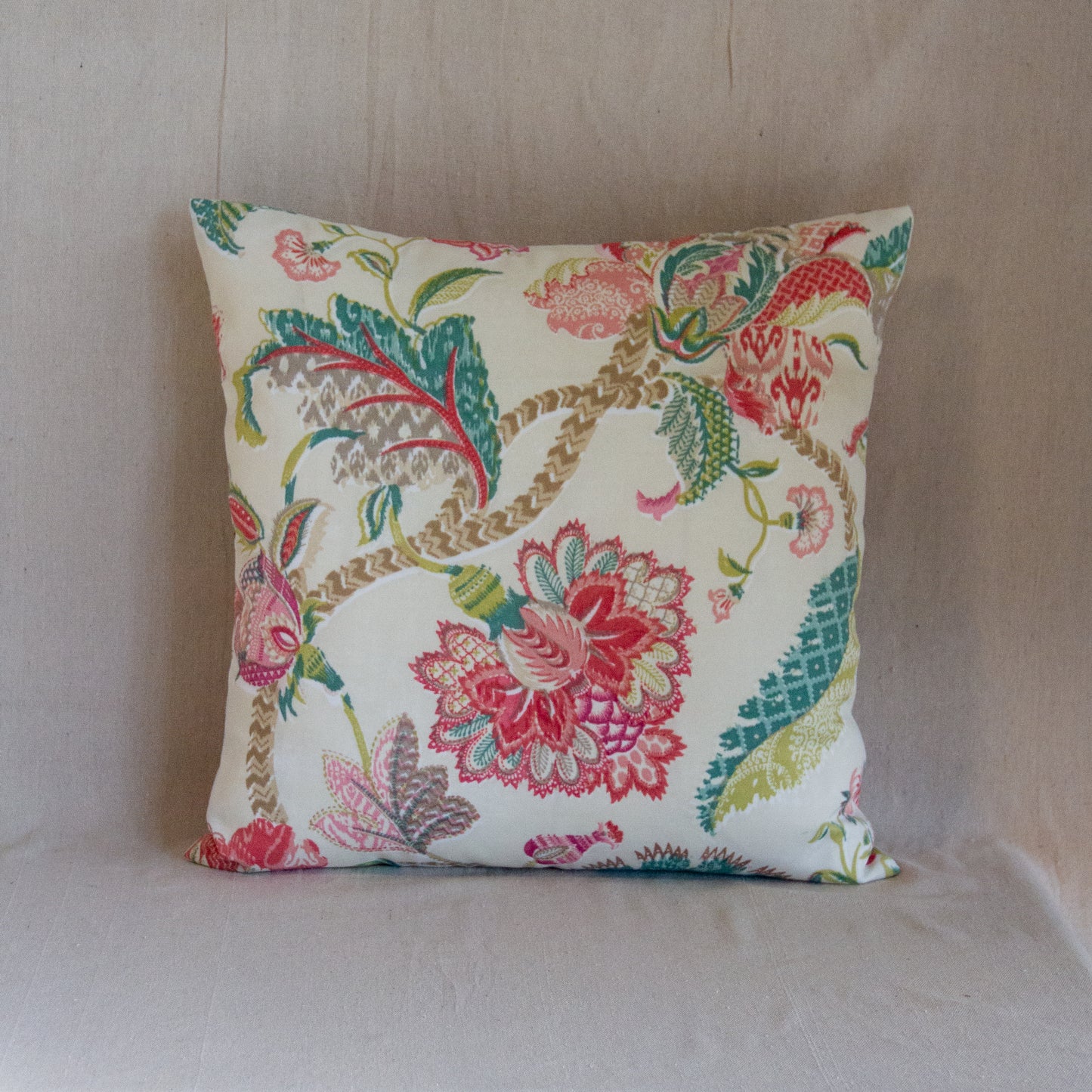 Pink and Green Floral Pillow Cover