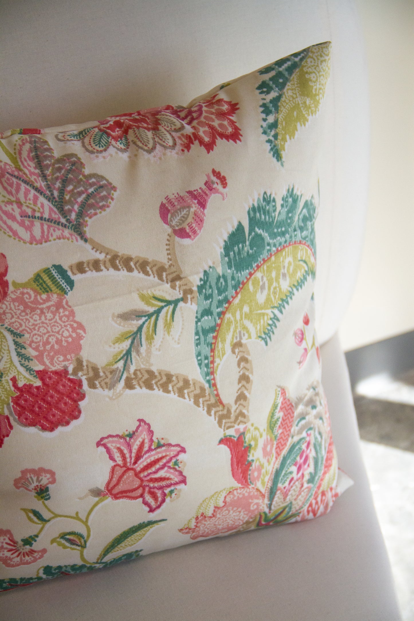 Pink and Green Floral Pillow Cover