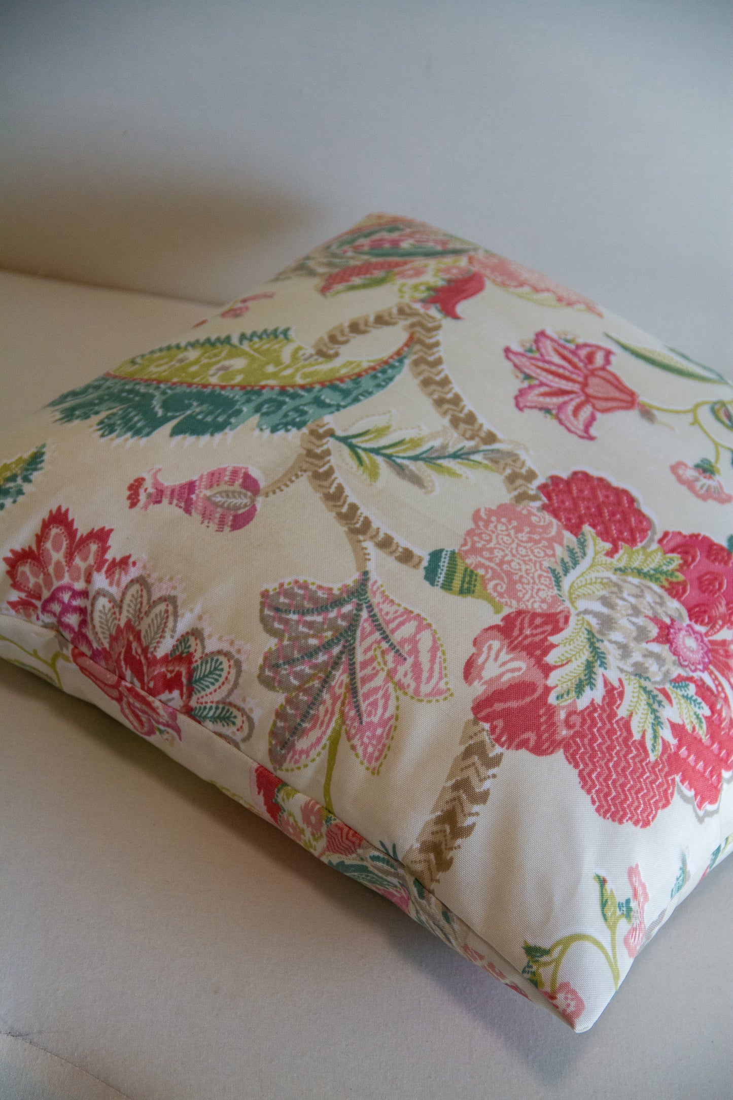 Pink and Green Floral Pillow Cover
