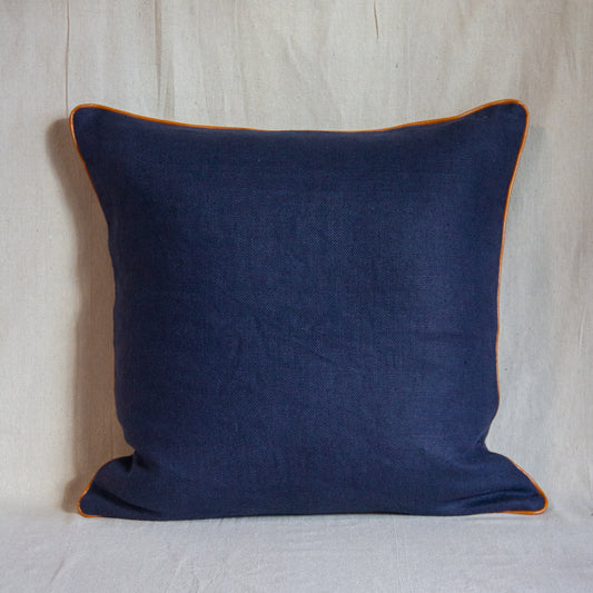 Kravet Madison Linen in Ink with Leather Piping Pillow Cover