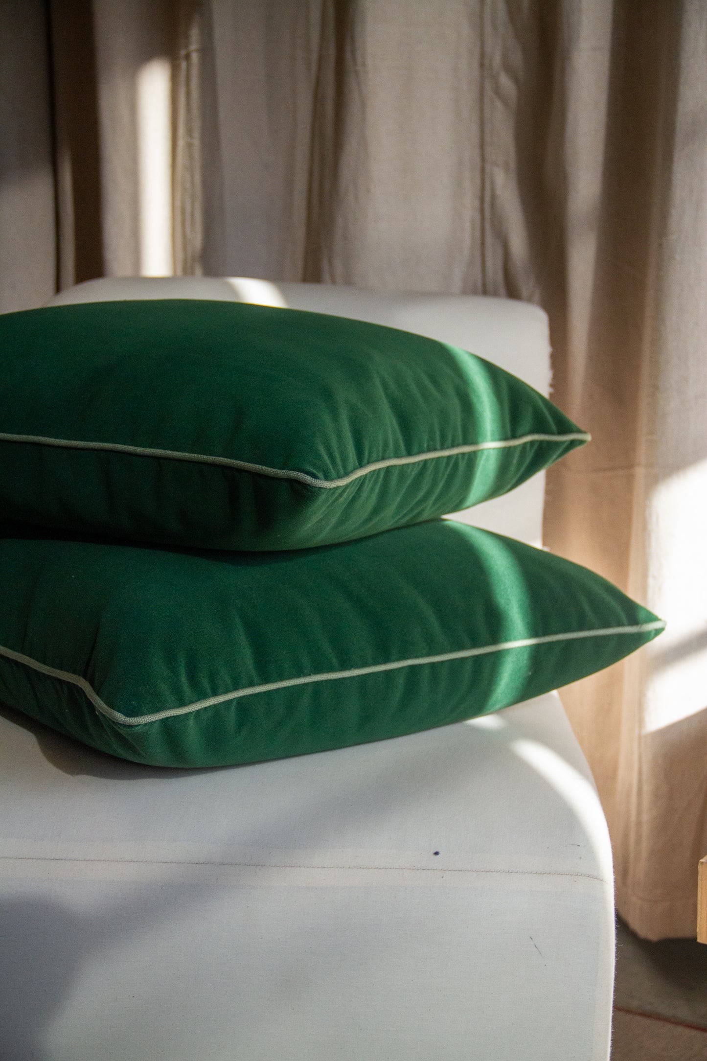 Kravet Velvet Forest with Light Green Welt Pillow Cover