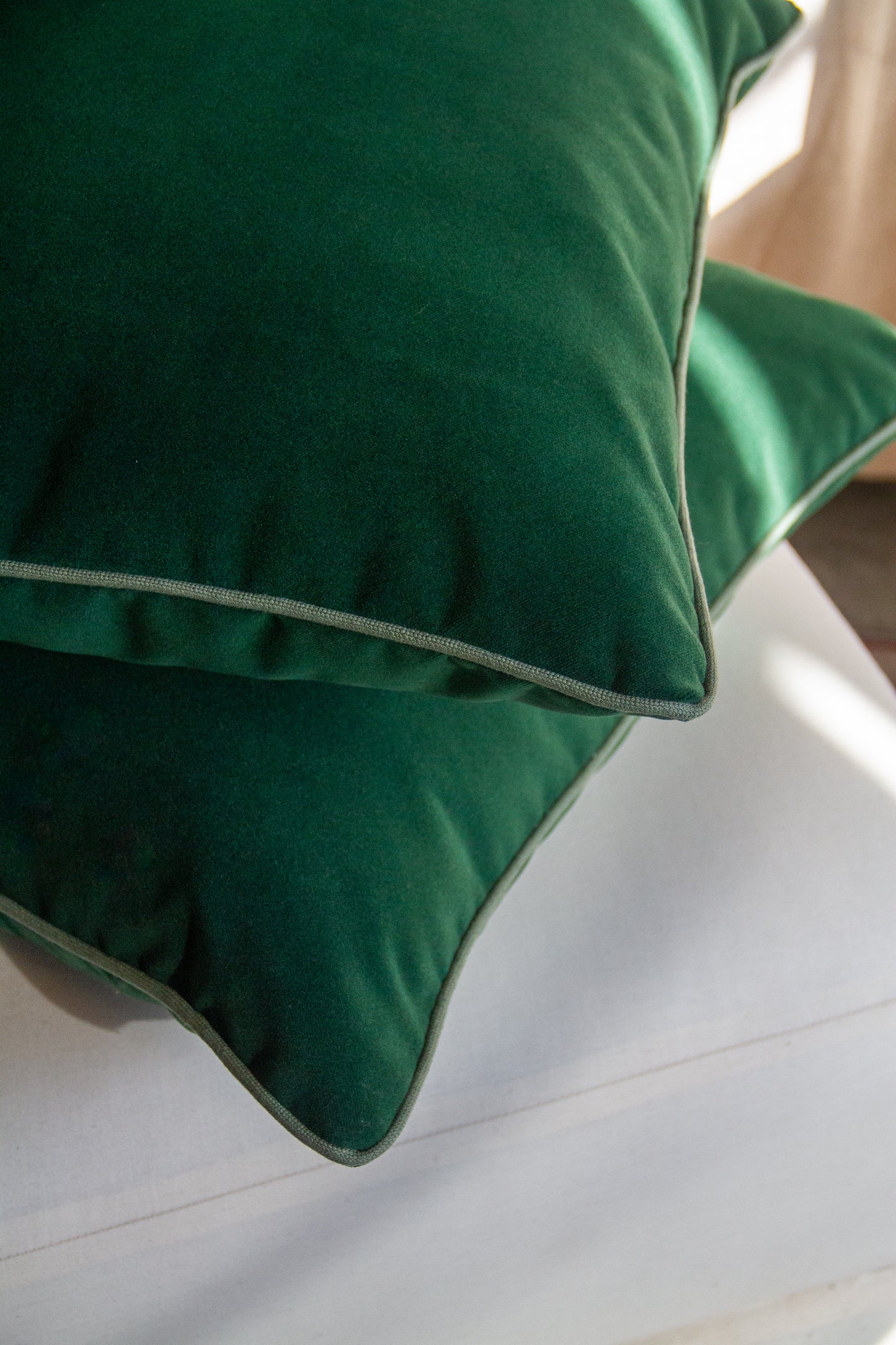 Kravet Velvet Forest with Light Green Welt Pillow Cover