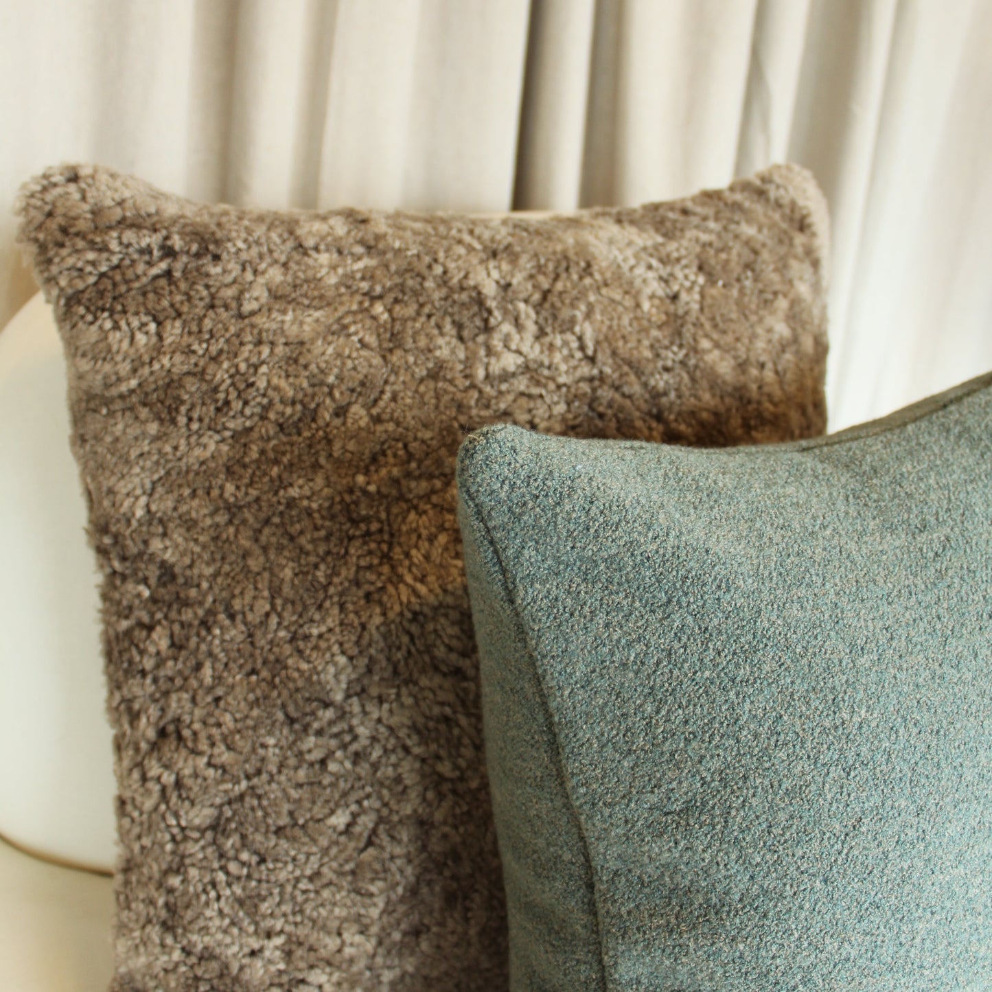 Brown Shearling with Linen Back Pillow Cover