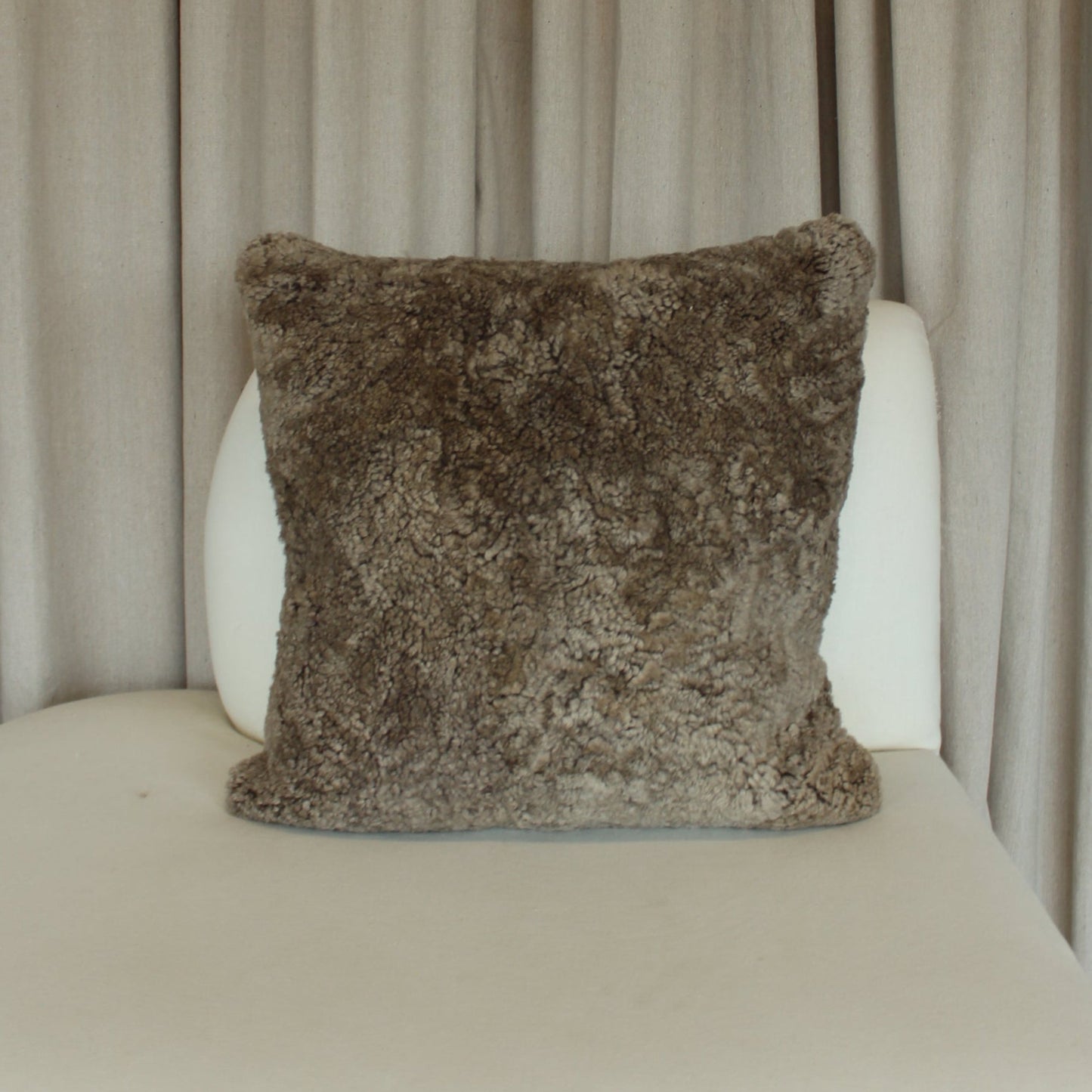 Brown Shearling with Linen Back Pillow Cover