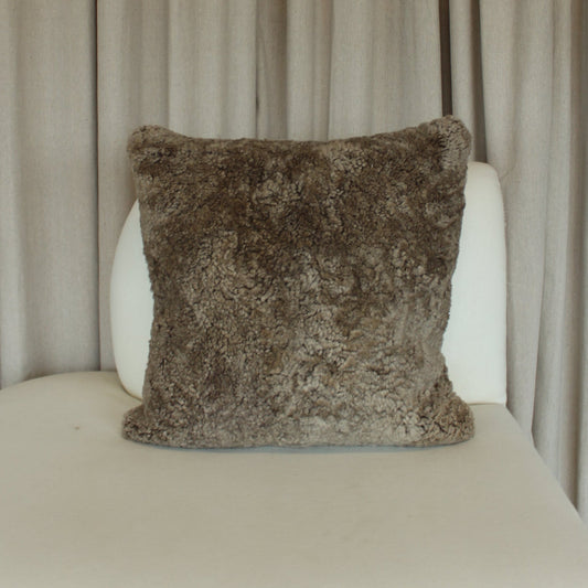 Brown Shearling with Linen Back Pillow Cover