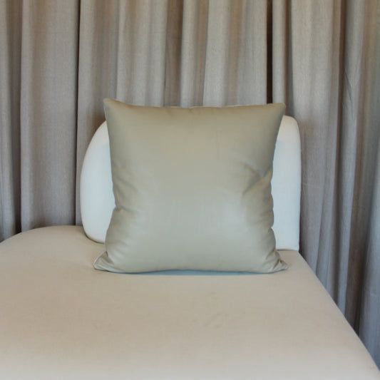 Light Tan Leather with Beige Linen Pillow Cover