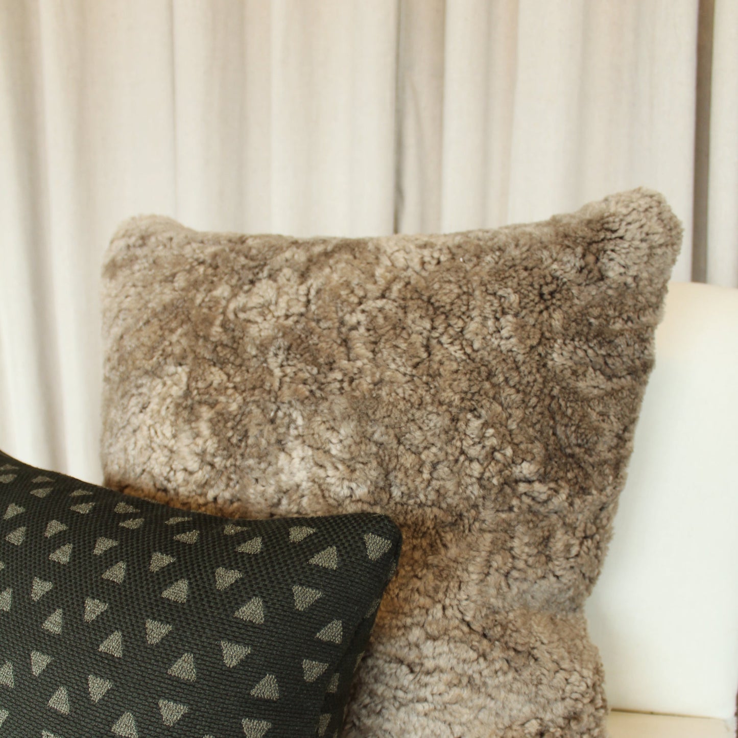 Brown Shearling with Linen Back Pillow Cover