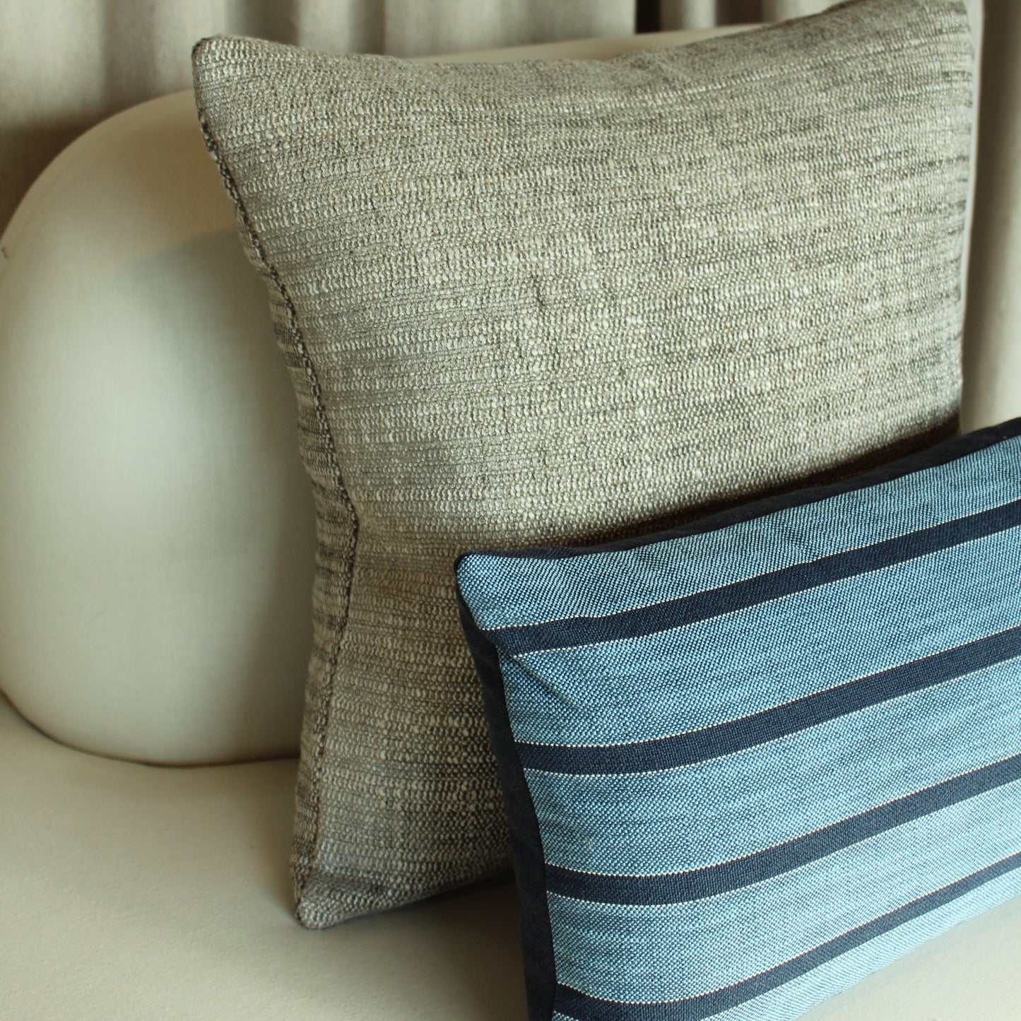 Rebecca Atwood Market Stripe in Navy with Linen Back Pillow Case