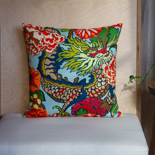 Schumacher Chiang Mai Dragon in Aquamarine Pillow Cover