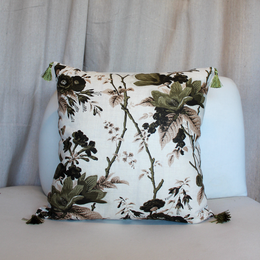 Paolo Moschino De La Tour Green & Taup With Tassels Pillow Cover