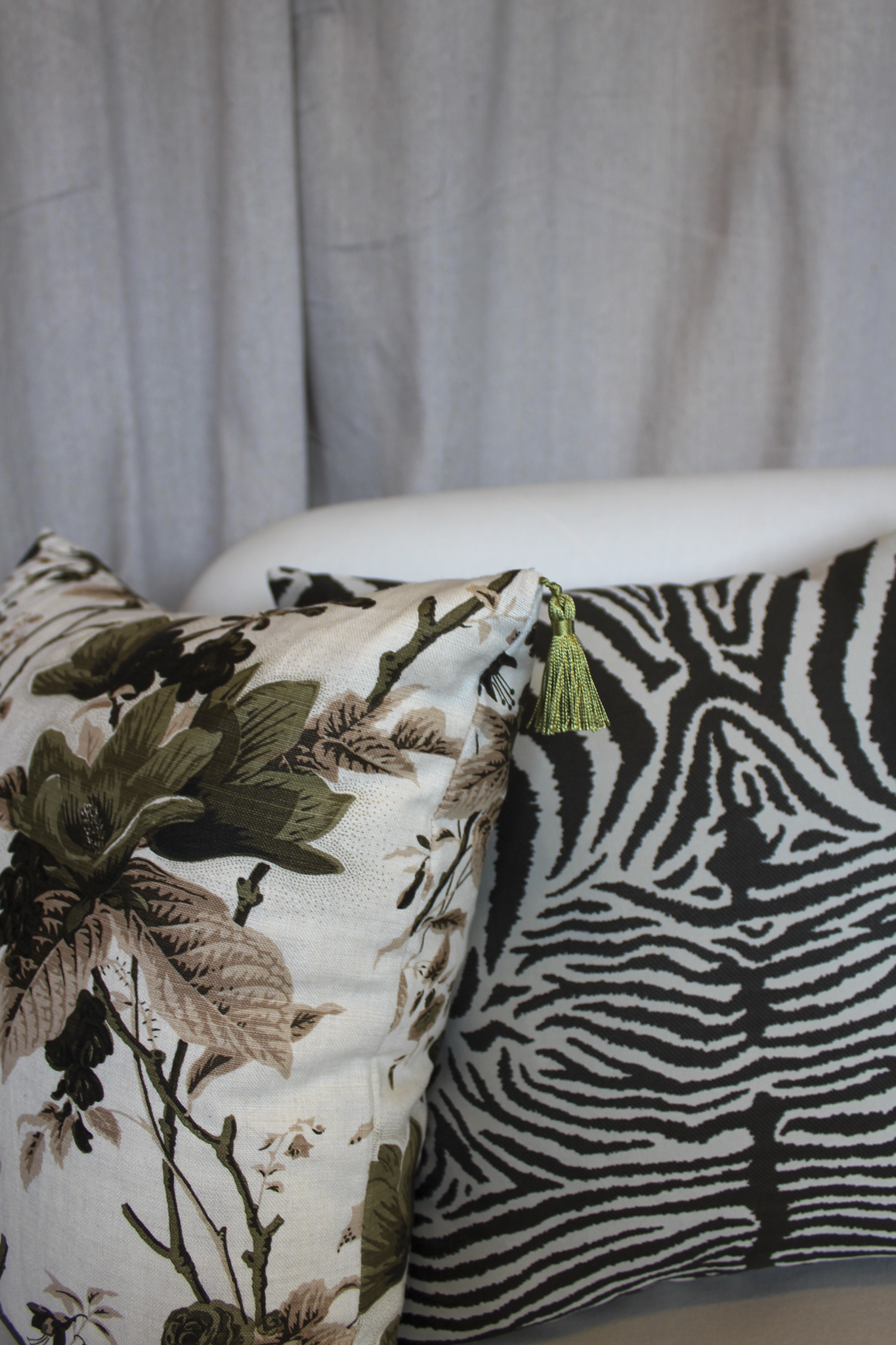 Paolo Moschino De La Tour Green & Taup With Tassels Pillow Cover