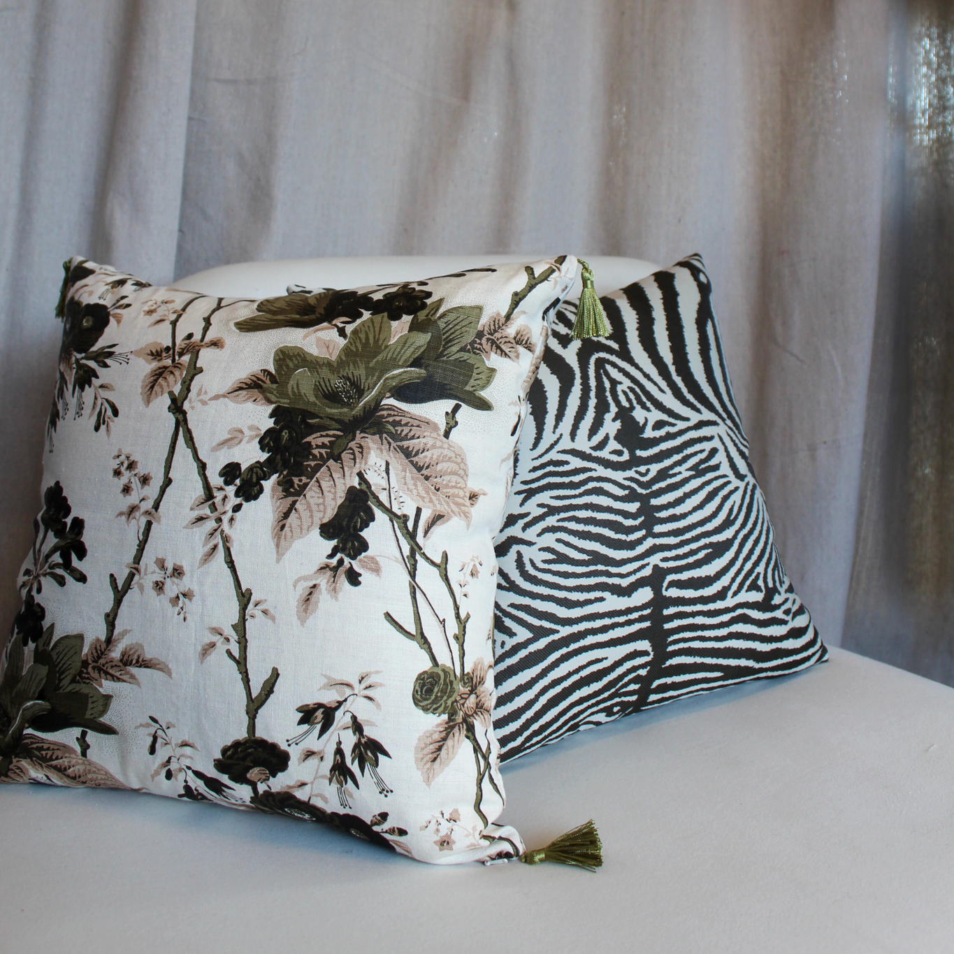 Paolo Moschino De La Tour Green & Taup With Tassels Pillow Cover